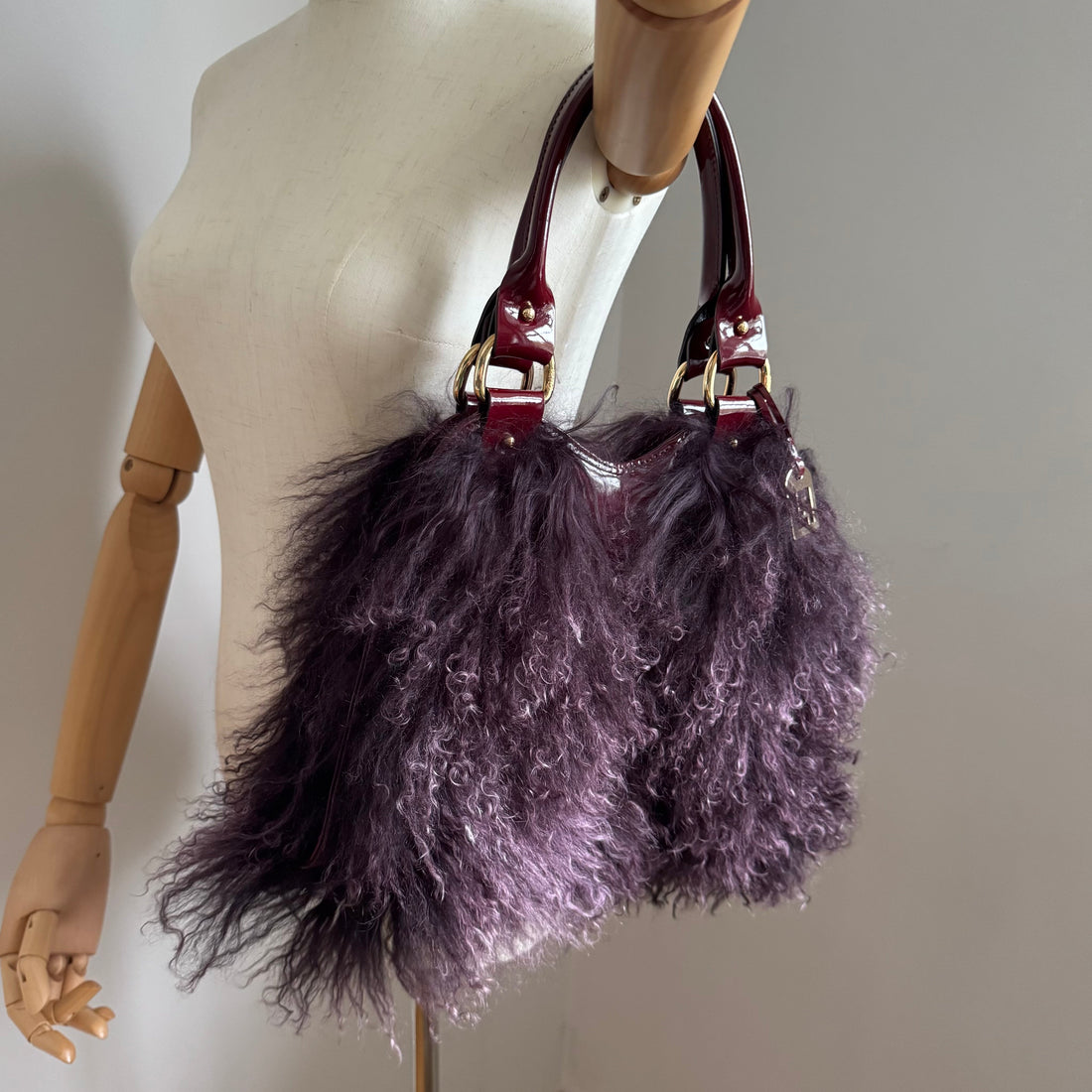 RARE Fendi Purple Lamb Fur Top Handle Bag