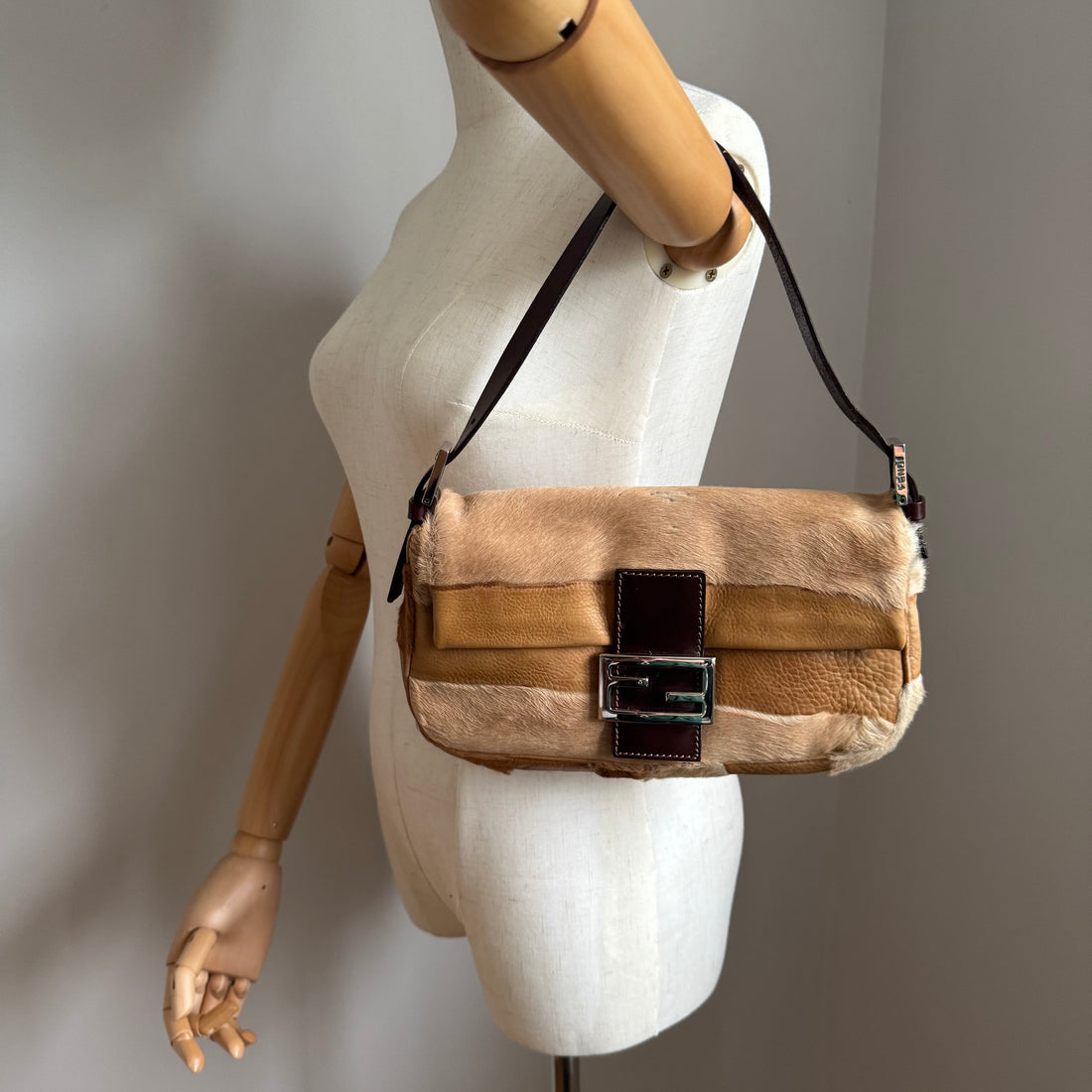 Fendi Baguette Brown Pony Hair Shoulder Bag