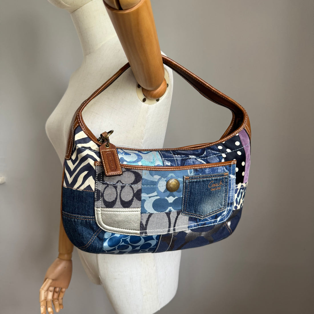Coach Patchwork Shoulder Bag – Denim & Jacquard Hobo