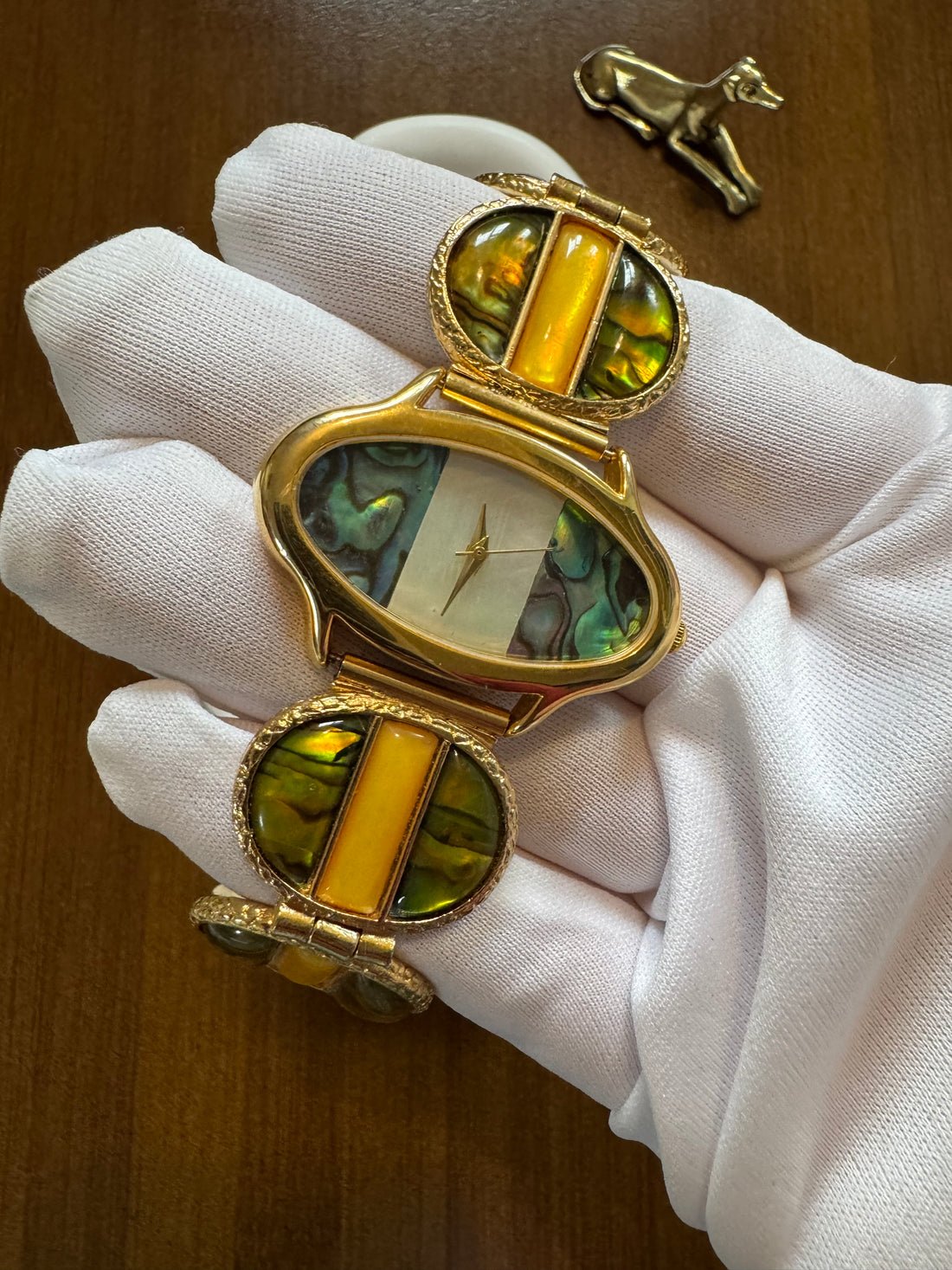 Abalone & Amber-Tone Art Deco Bracelet Watch