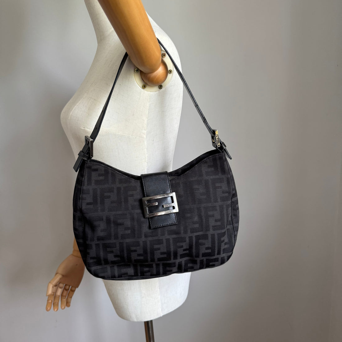2000s Vintage Fendi Black Zucca Baguette