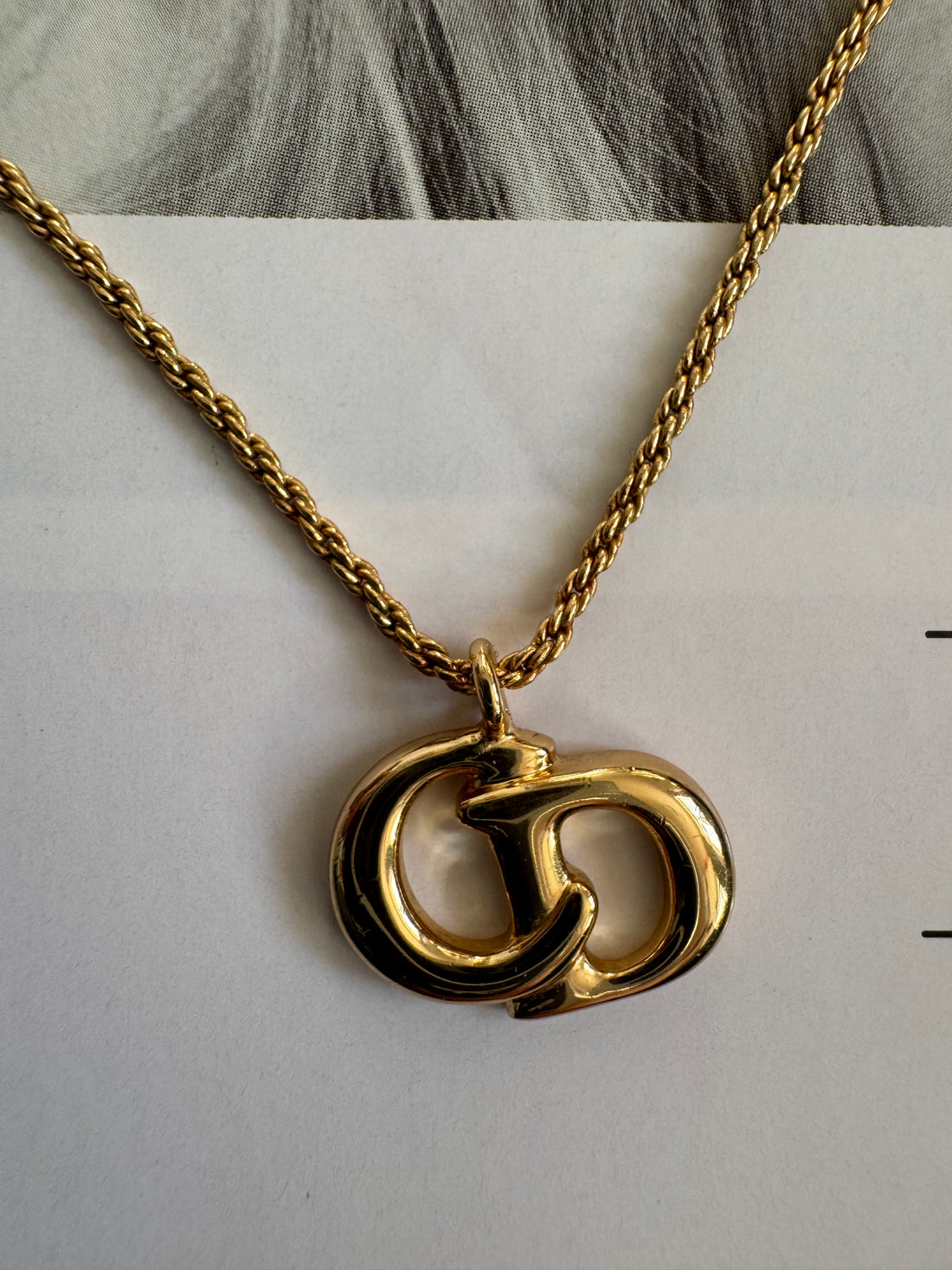 Christian Dior Vintage CD Logo Necklace Gold Tone