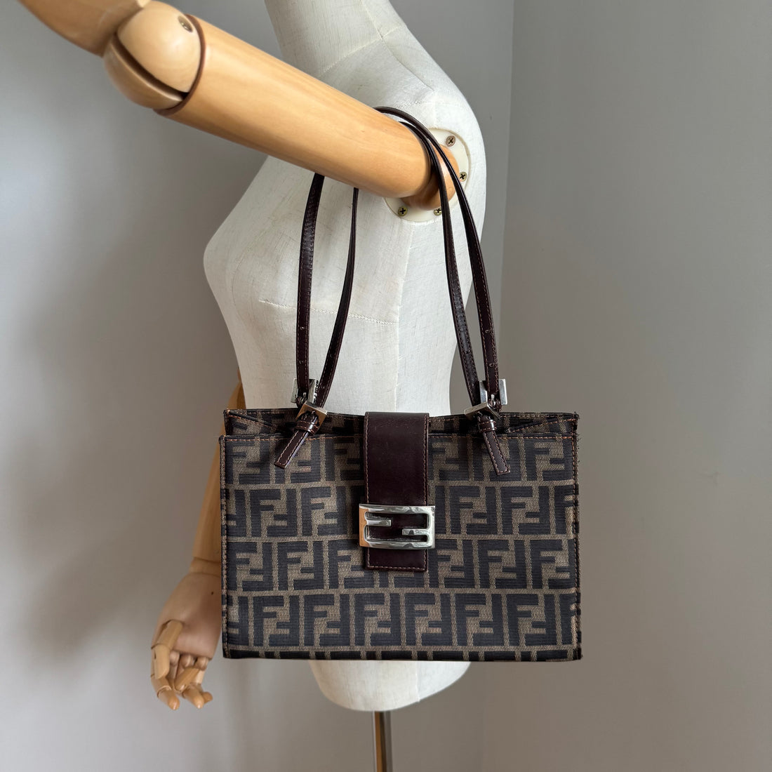 Fendi Baguette Zucca Handbag Brown