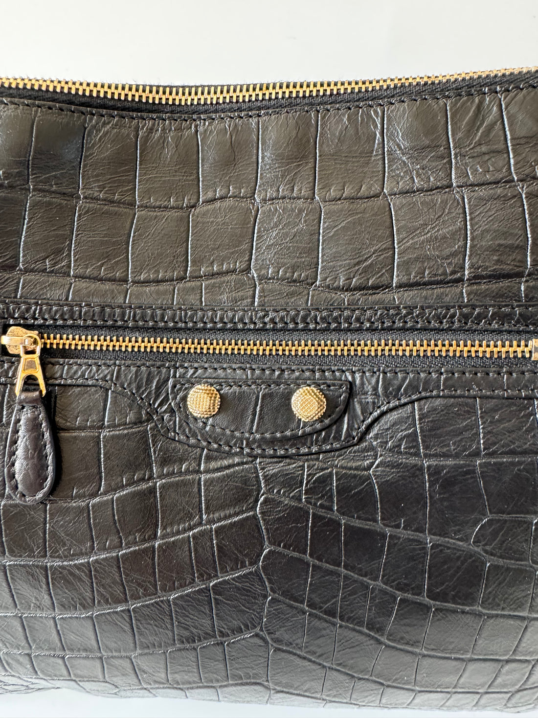 Balenciaga Classic Croc-Embossed Leather Clutch Black