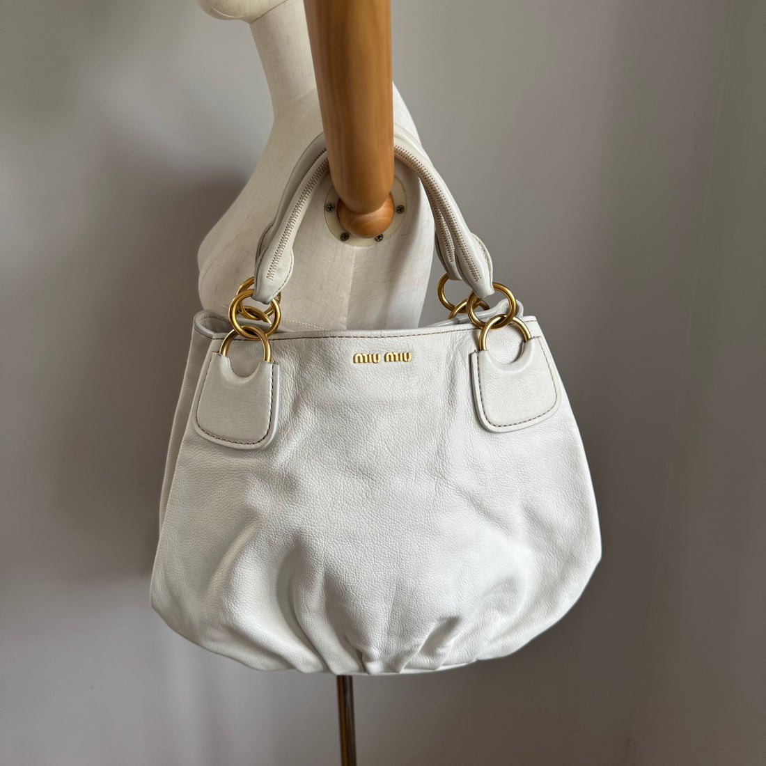 2000s Miu Miu Vintage White Leather Top Handle Bag