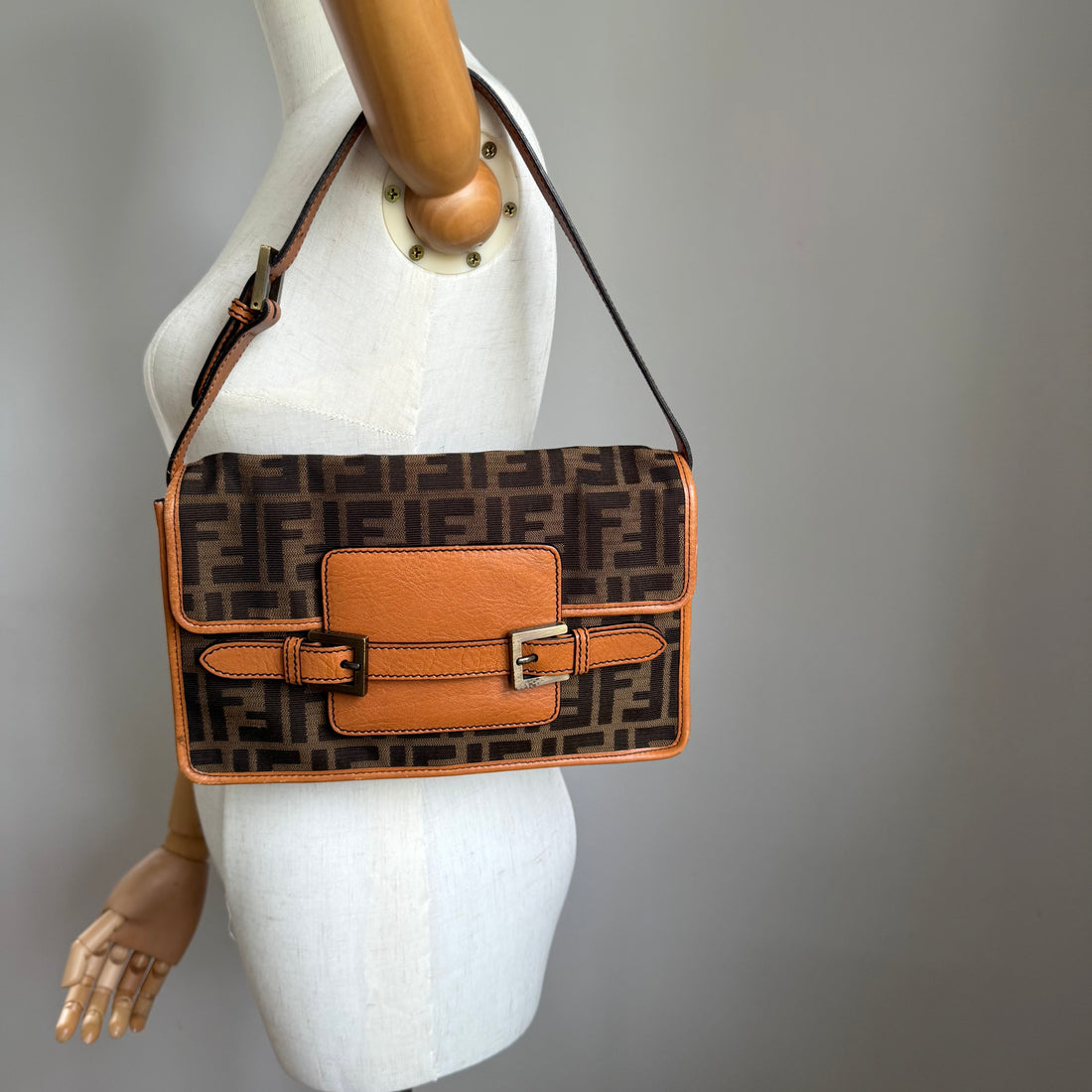 2000s Rare Fendi Zucca Canvas Shoulder Bag