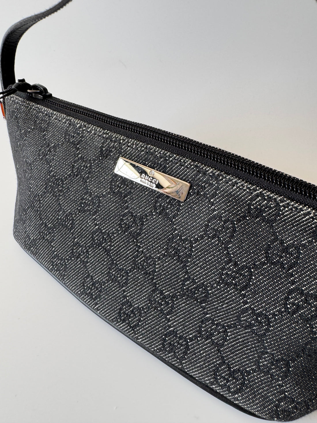 Gucci Monogram Mini Shoulder Bag Black & Silver