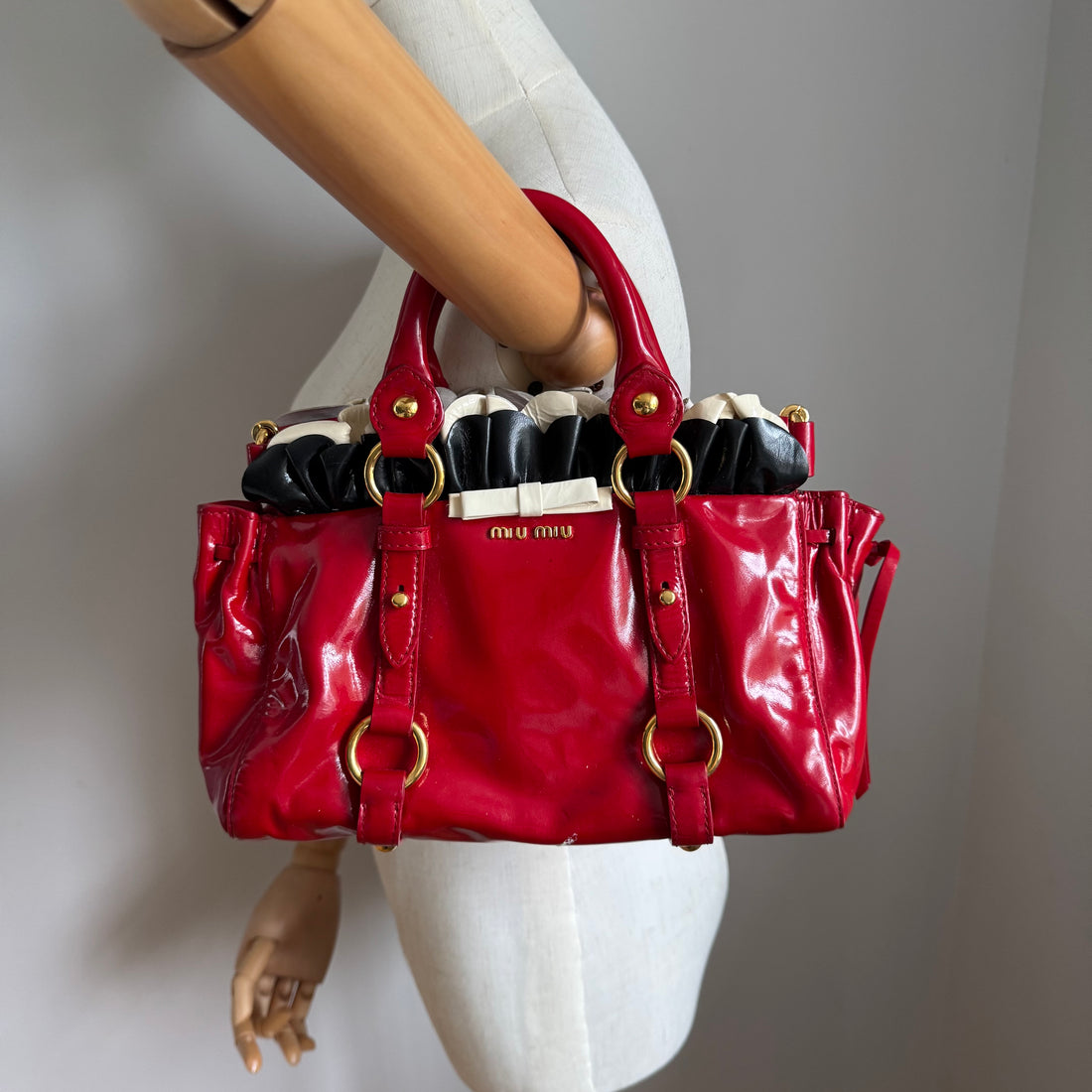 Vintage Miu Miu Red Patent Ruffle Tote