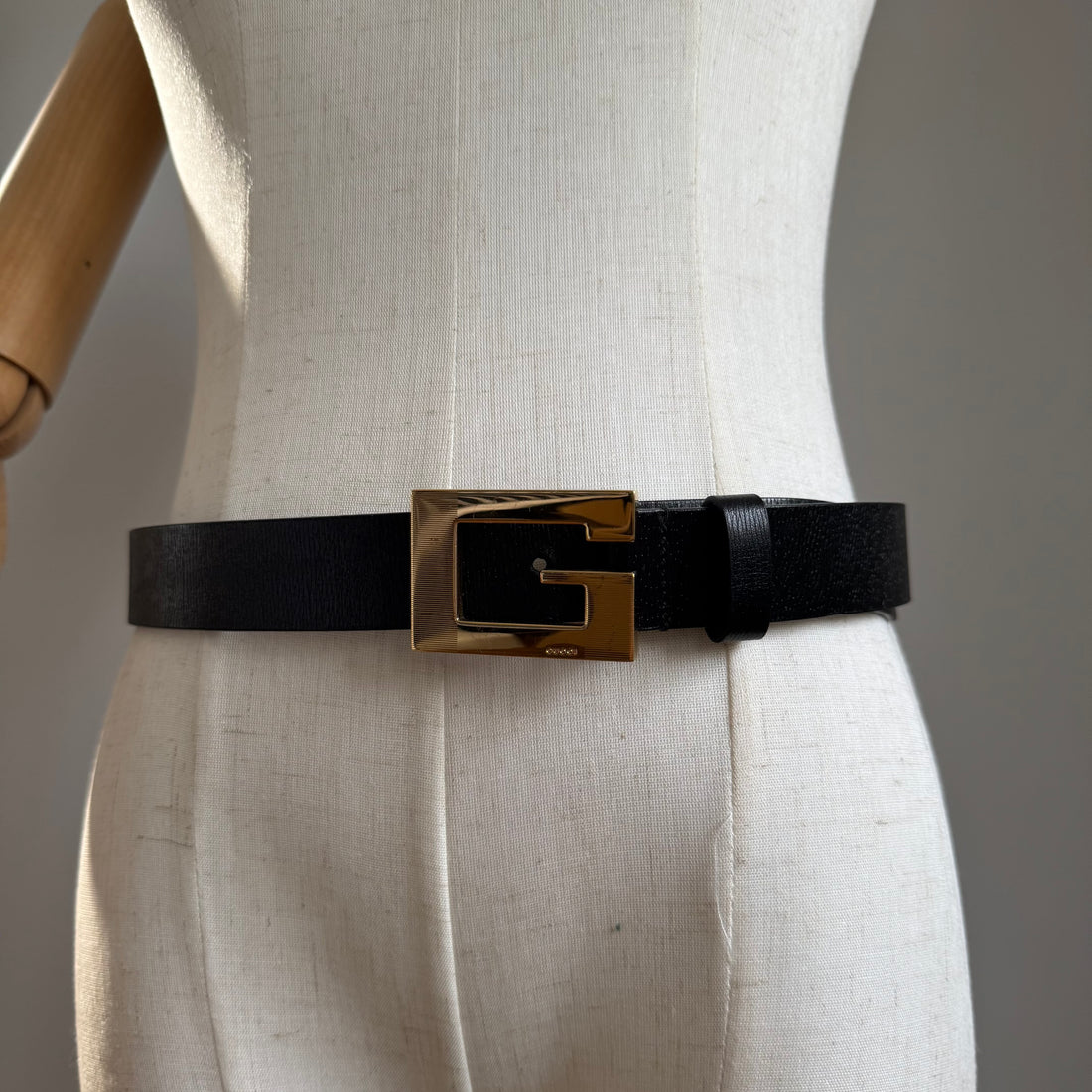 Vintage Gucci Black Leather Square “G” Buckle Belt (1980s–1990s)