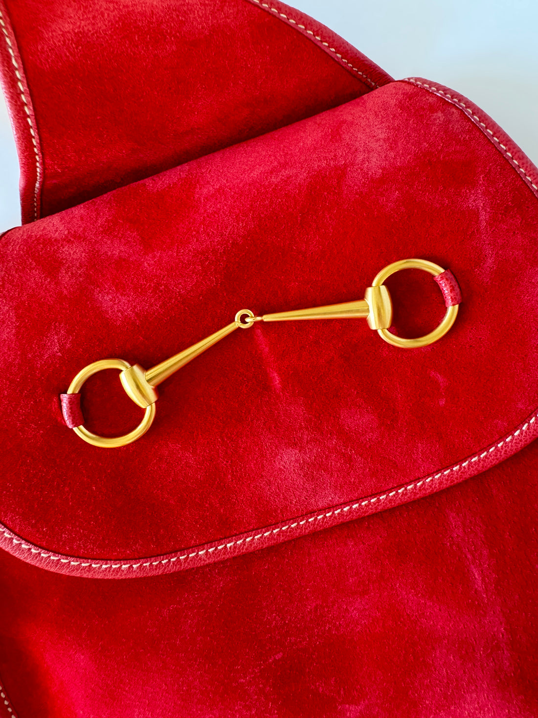 Gucci Vintage Red Suede Horsebit Sling Bag