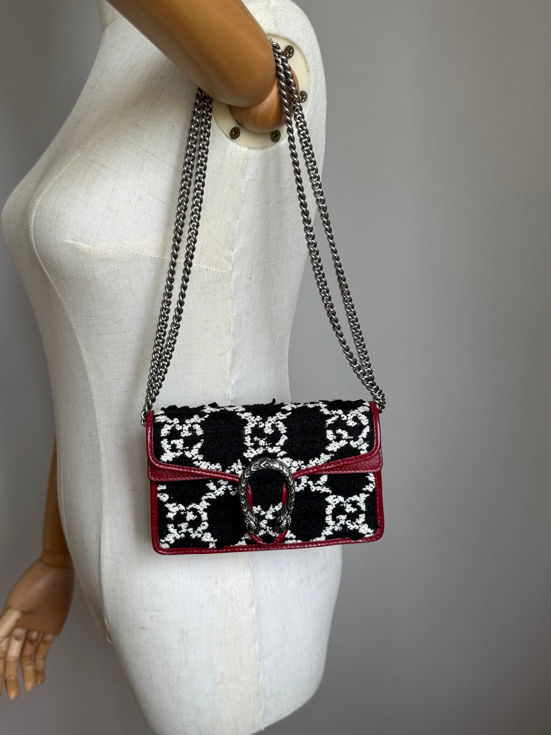 Gucci Dionysus Super Mini Bag – Tweed & Red Leather (c. 2016–2018)