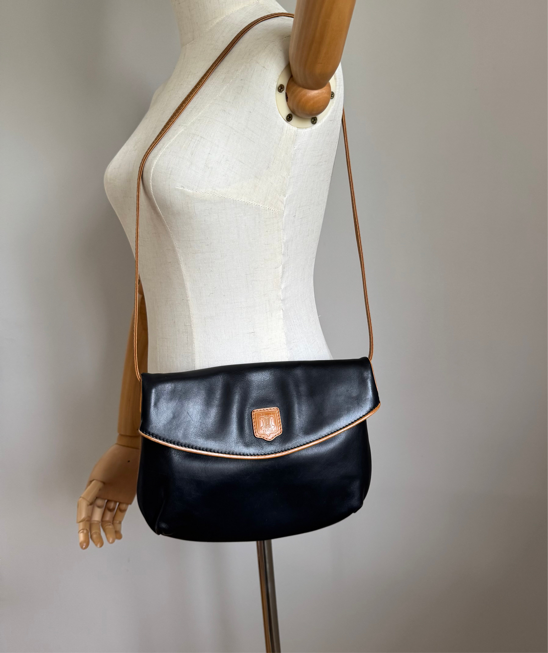 Céline Vintage Black Leather Crossbody Bag