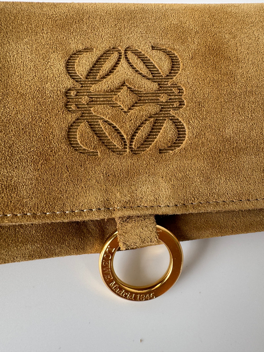 Loewe Vintage Suede Anagram Wallet Camel