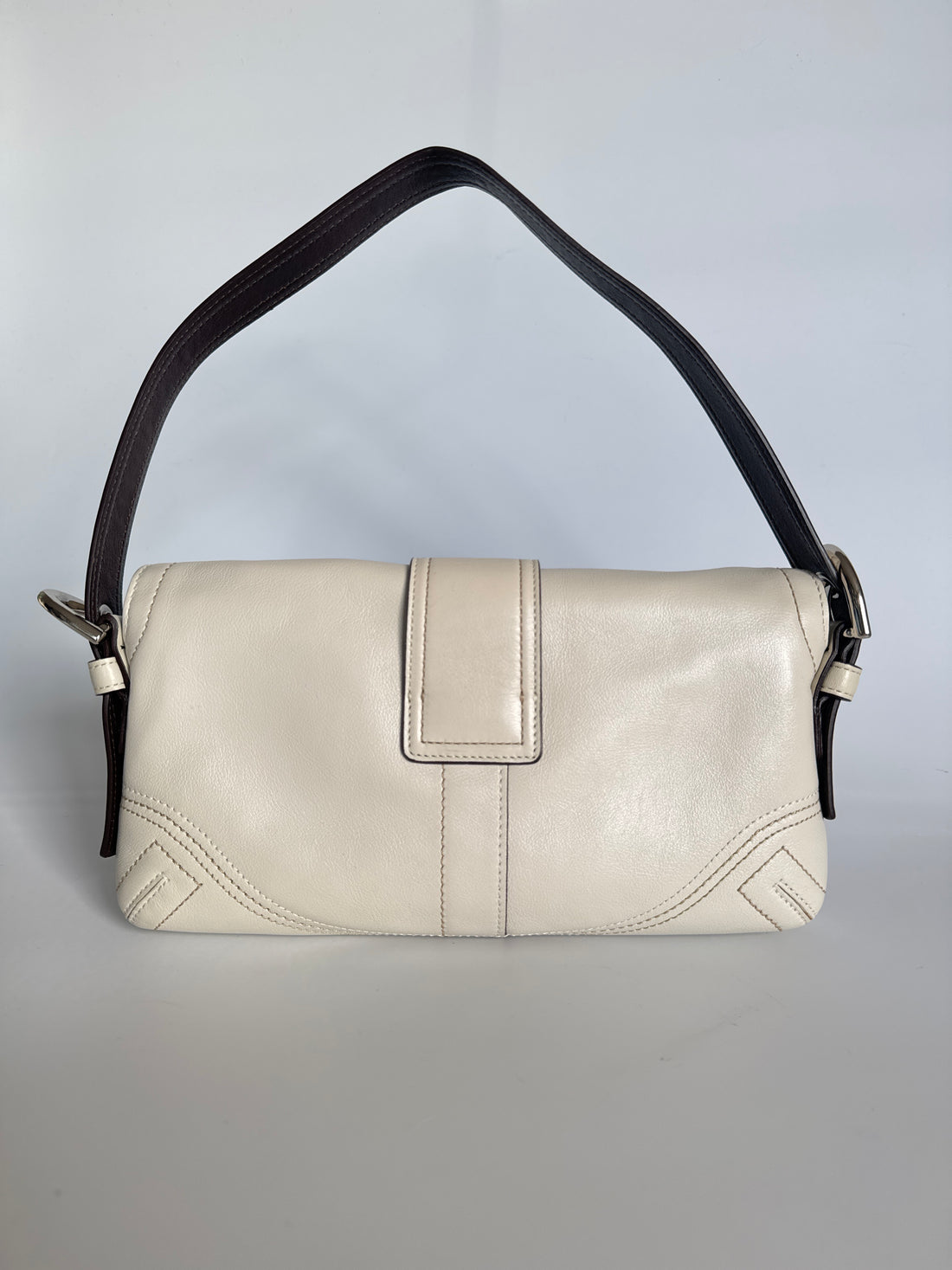 Coach White Leather Baguette with Oversized Buckle