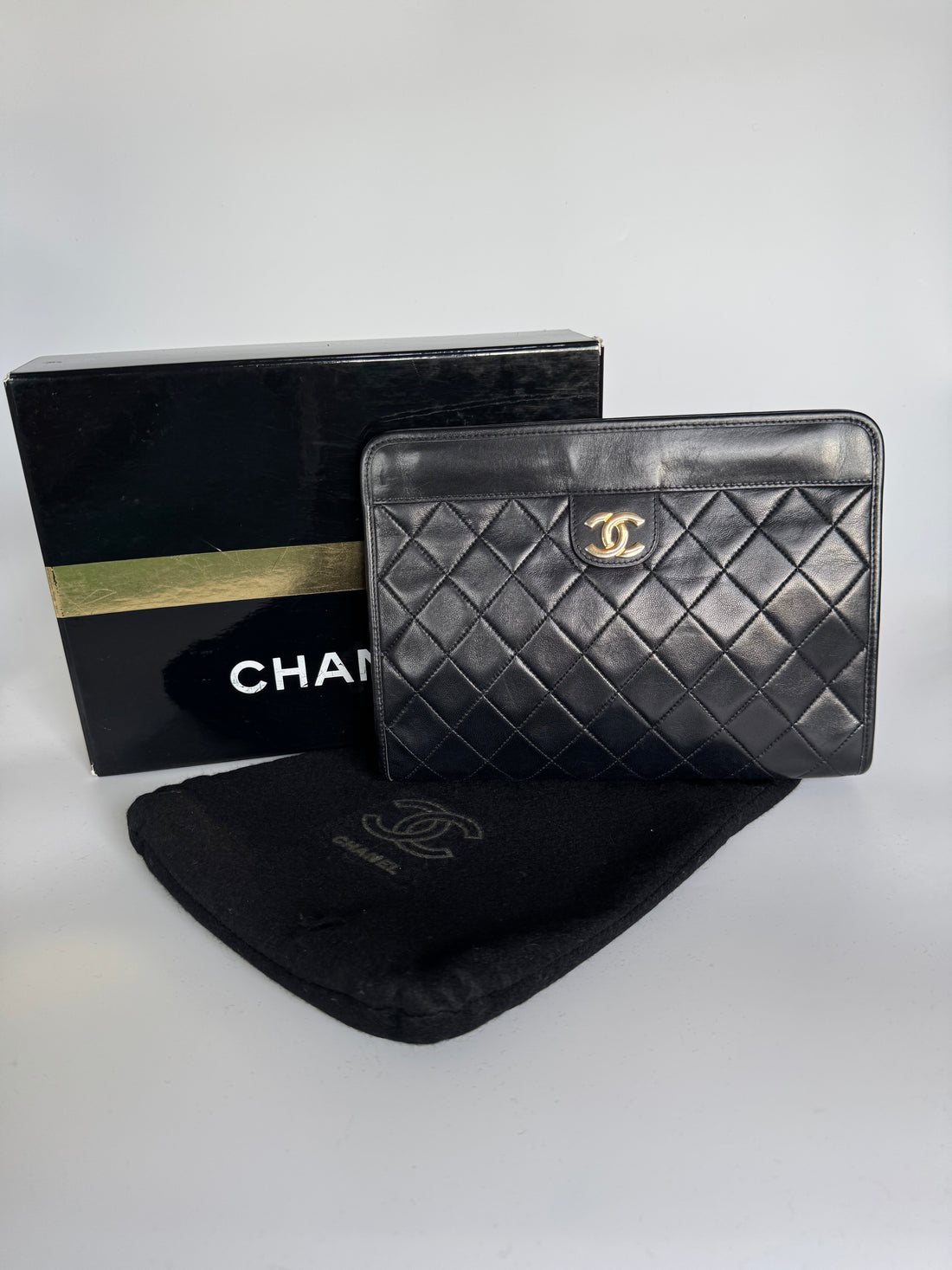 Chanel Vintage Quilted Lambskin Clutch with Box