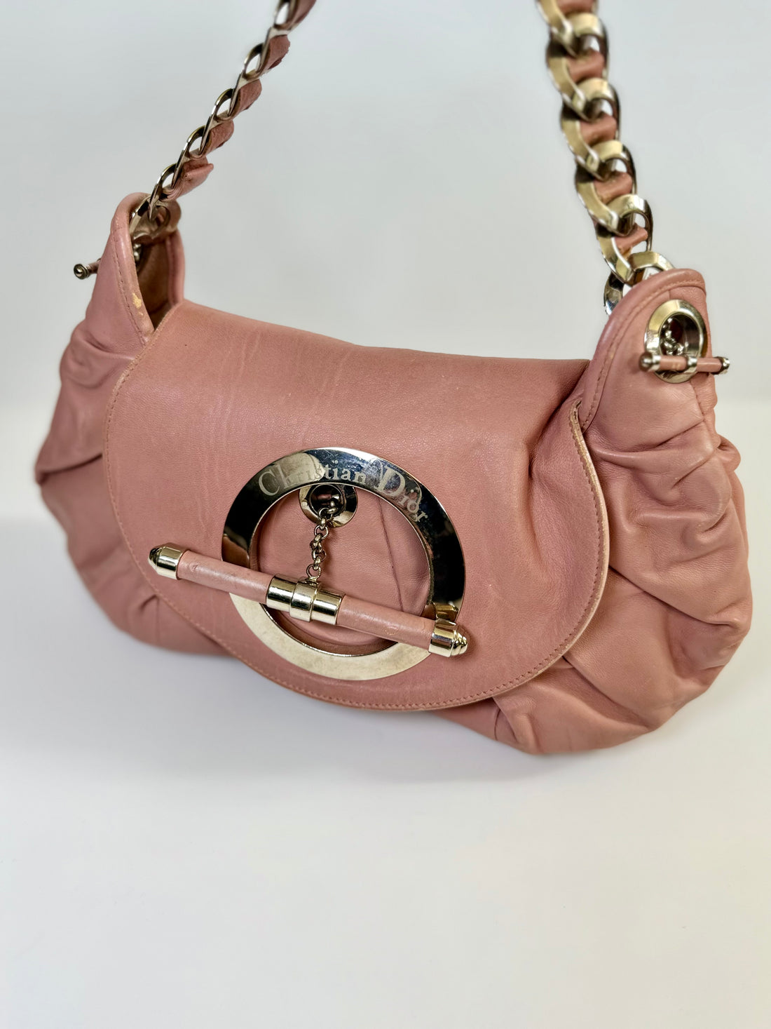 Christian Dior Jazz Club Shoulder Bag – Blush Pink Leather with Silver CD Turn Lock (c. early 2000s)