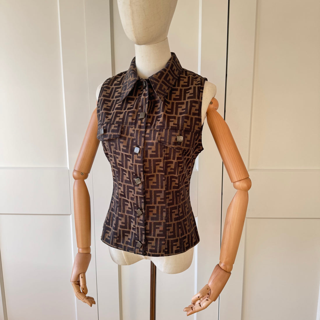 1980-1990 Fendi Zucca Vest Jacket – Brown (size 38)