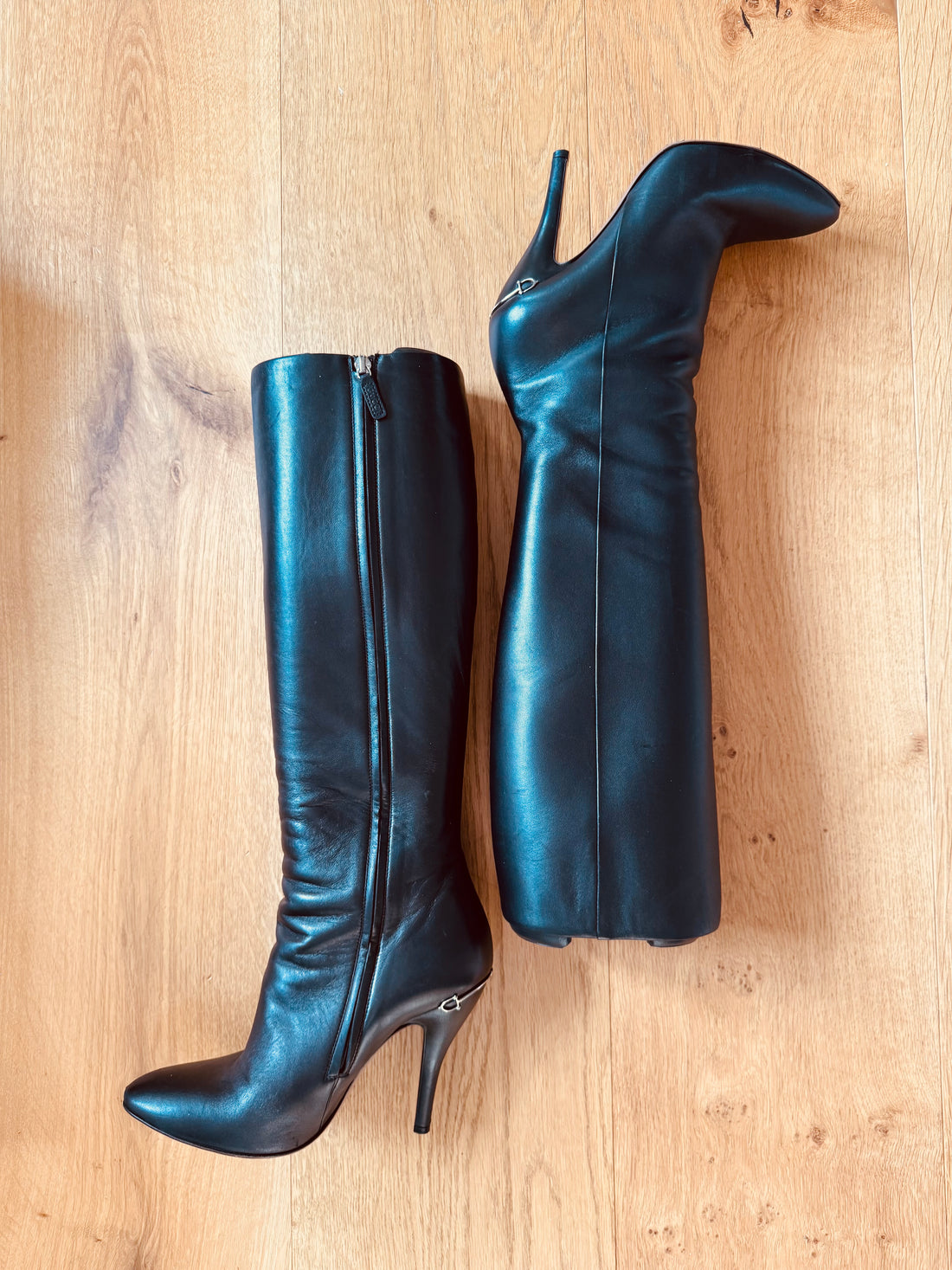 Gucci Black Leather Knee-High Heeled Boots (38.5)