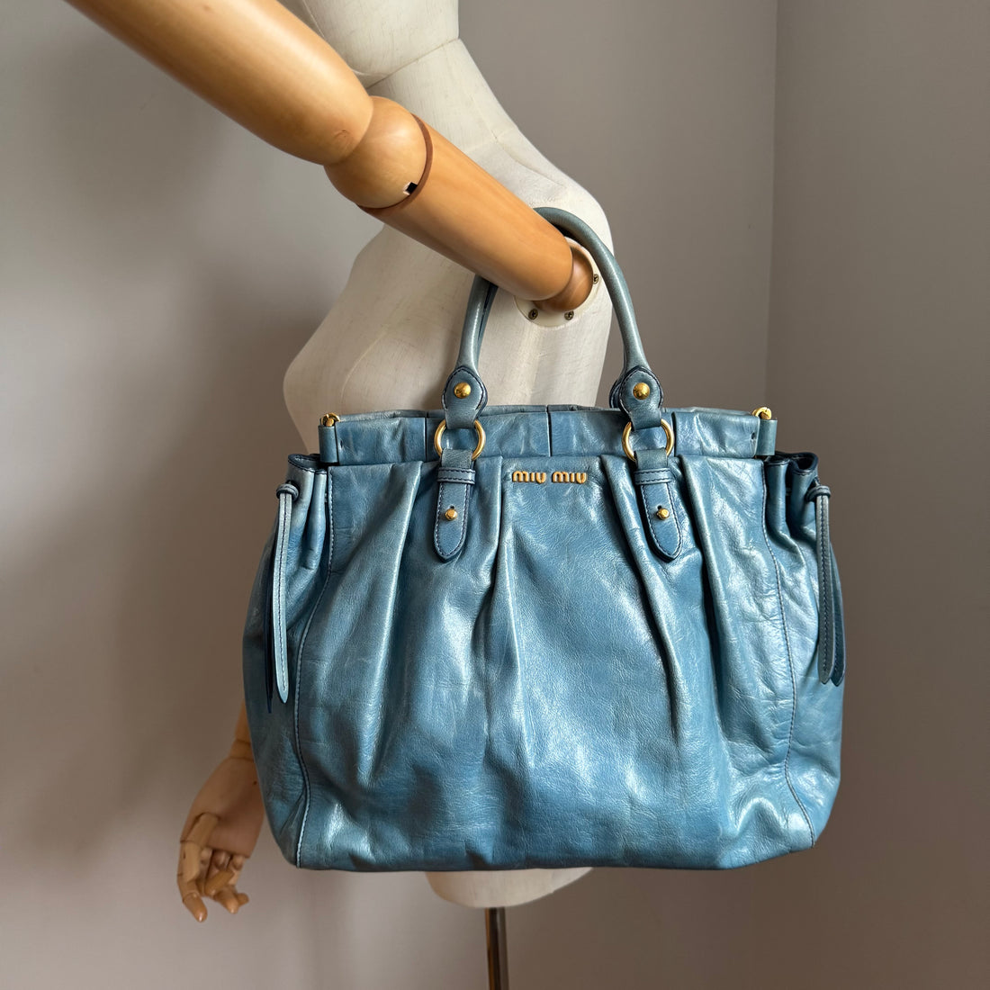 Miu Miu Blue Vitello Leather Handbag