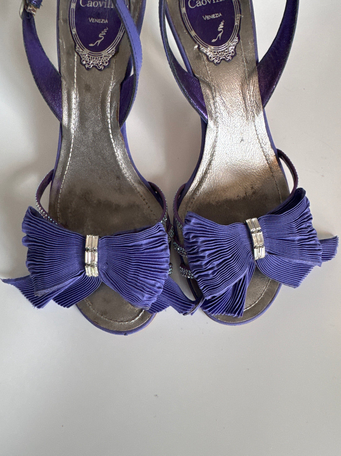 René Caovilla Purple Satin Bow Sandals (37)