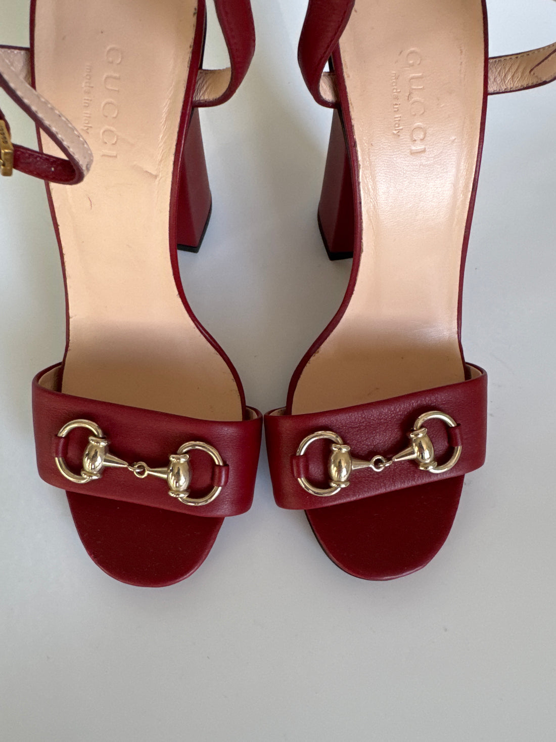 Gucci Vintage Burgundy Leather Horsebit Sandals, size 36 UK 3.5