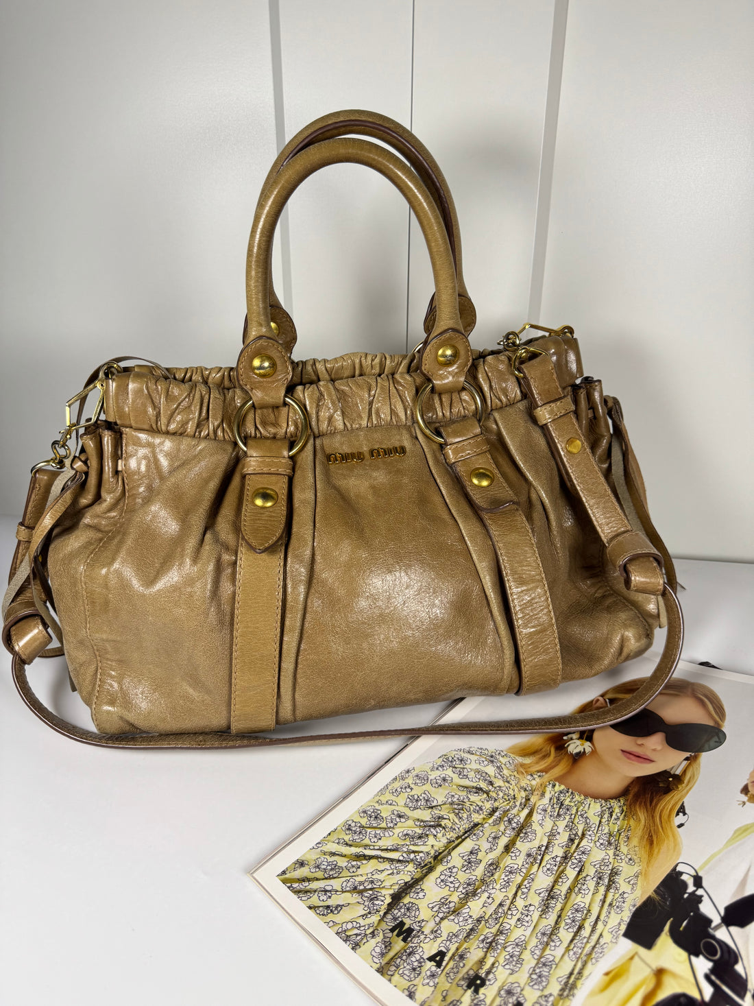 Miu Miu Vitello Brown Calfskin Leather Two Way Bag