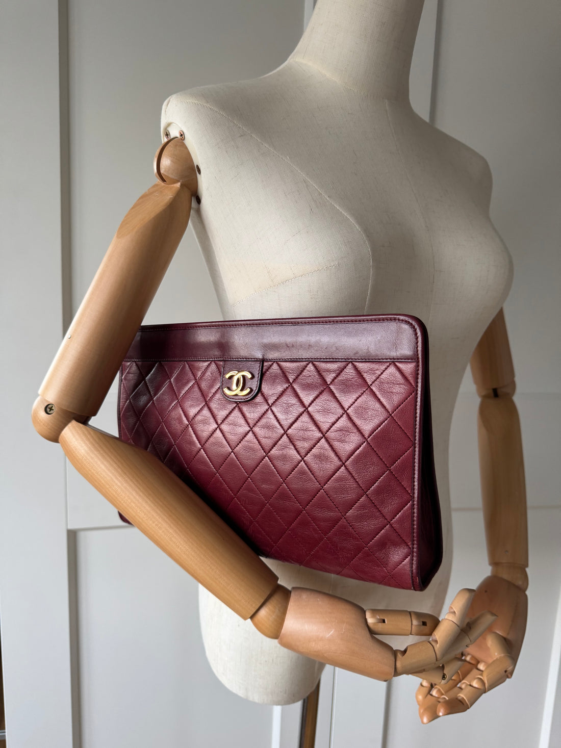 Chanel Vintage Burgundy Quilted Leather Clutch