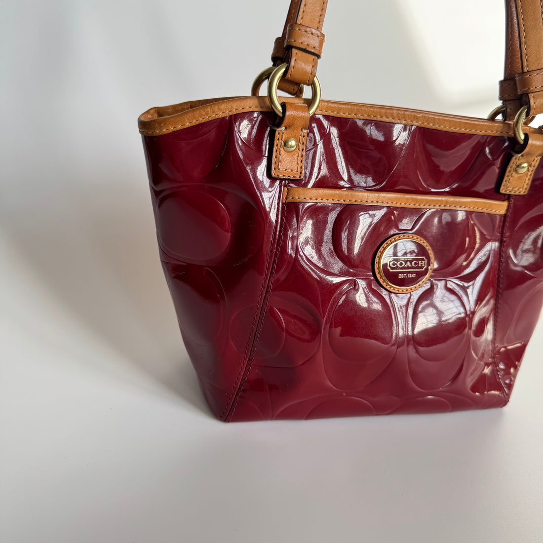 Coach Burgundy Patent Leather Shoulder Tote