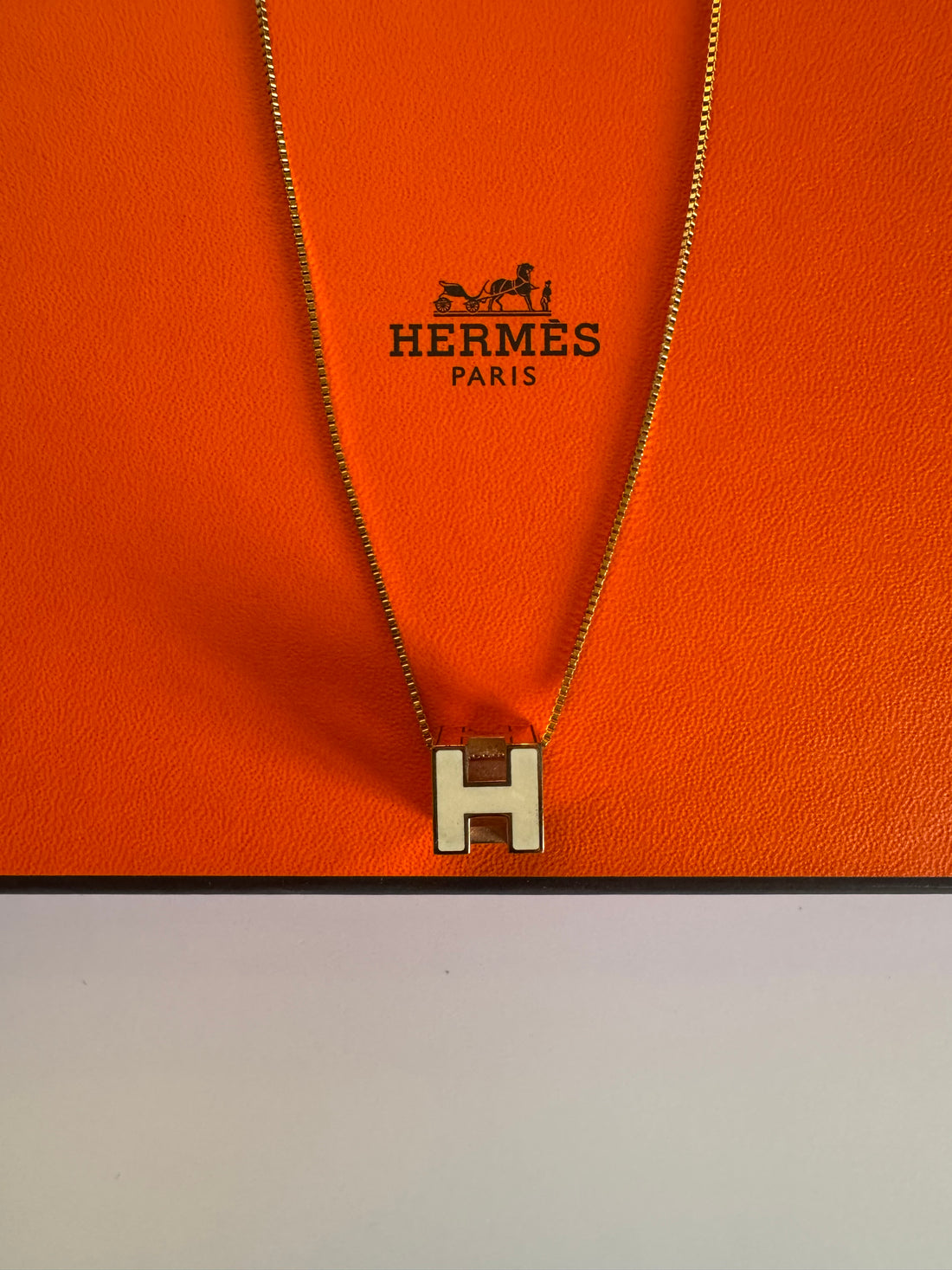 Hermès Pop H Necklace – Gold-Tone & Cream Enamel Pendant