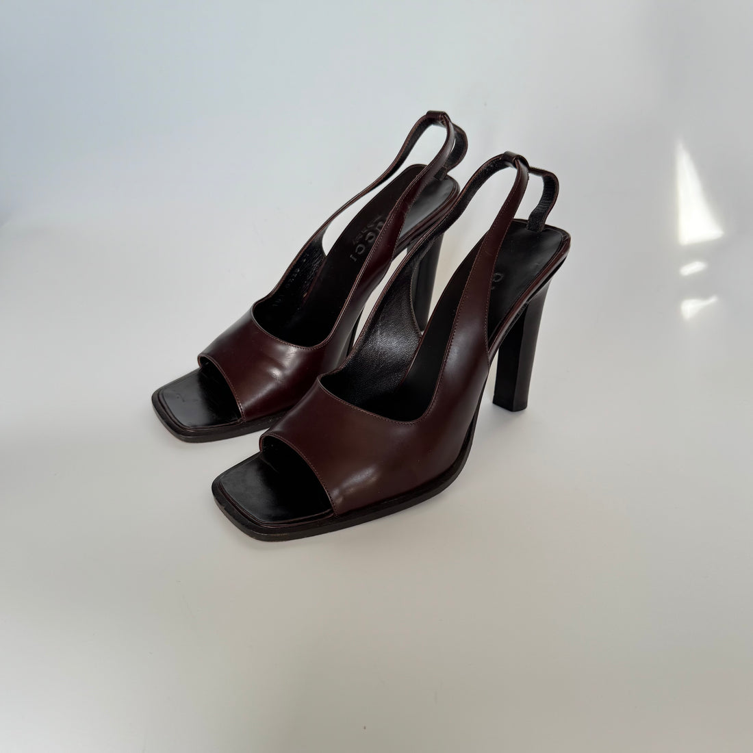 Gucci Brown Leather Slingback Sandals (37)