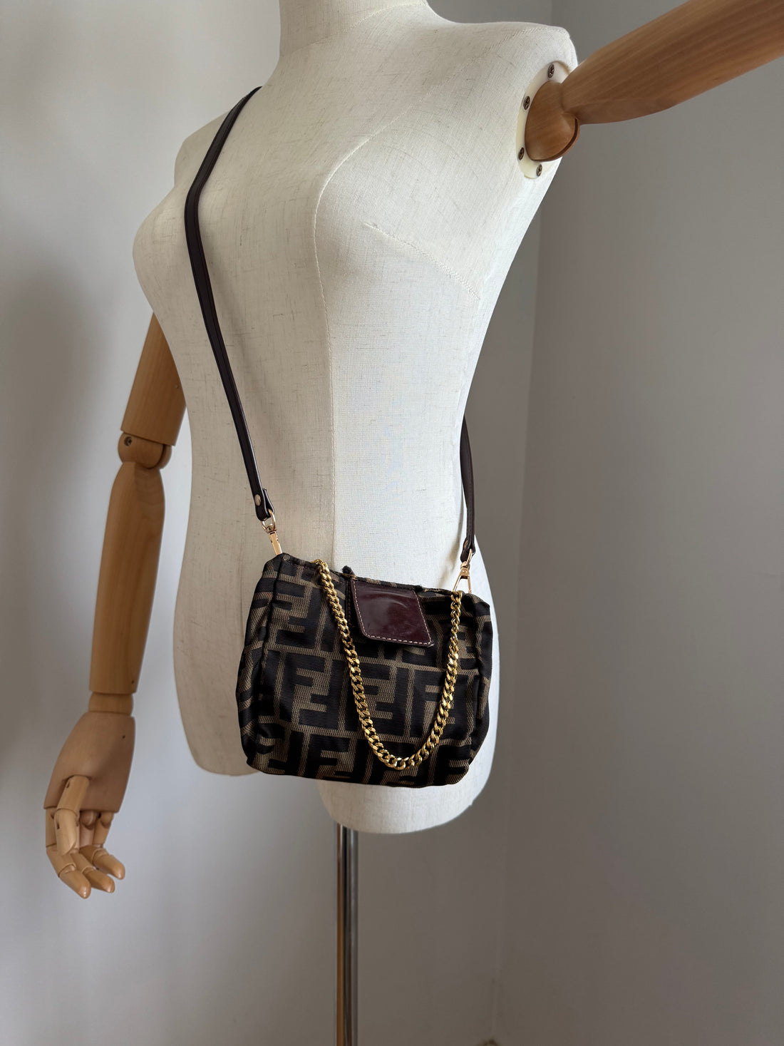 Vintage Fendi Zucca Pouch on Chain (Mini)