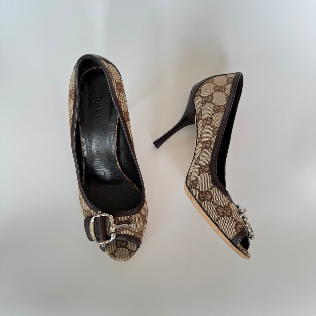 Gucci Monogram Canvas Heels (37)