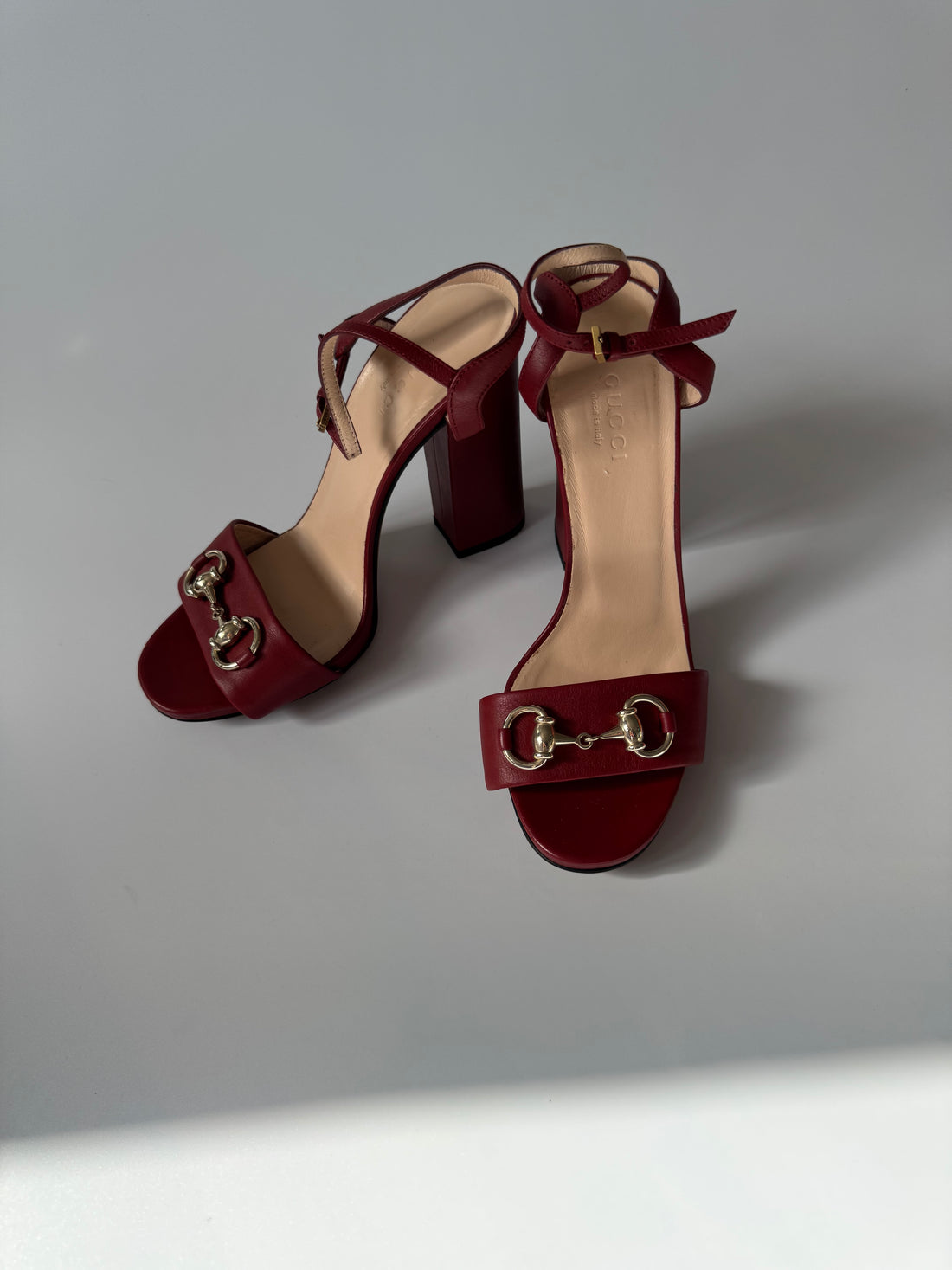 Gucci Vintage Burgundy Leather Horsebit Sandals, size 36 UK 3.5