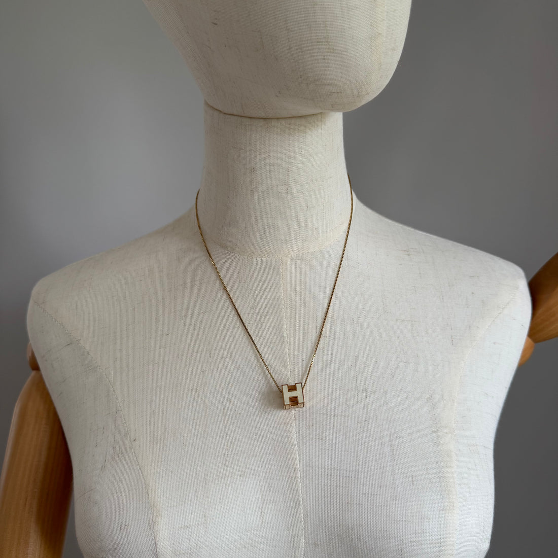 Hermès Pop H Necklace – Gold-Tone & Cream Enamel Pendant