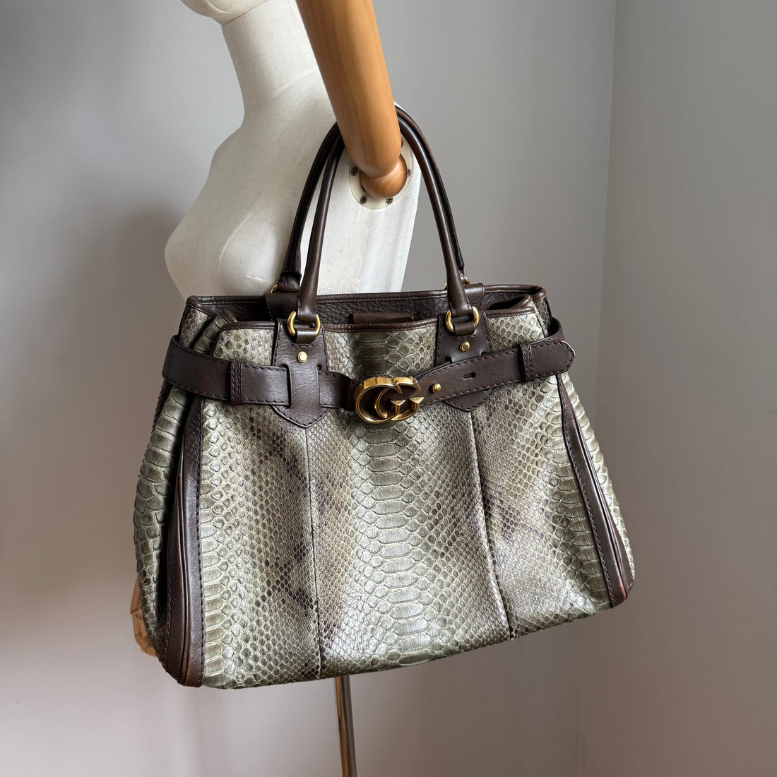 Rare Gucci Green Python GG Running Tote Bag