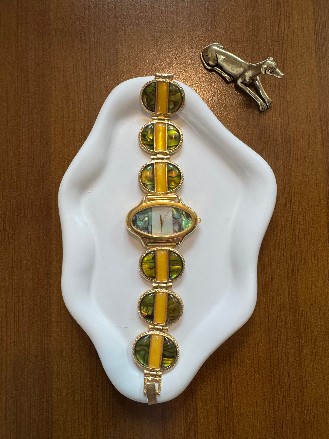 Abalone & Amber-Tone Art Deco Bracelet Watch