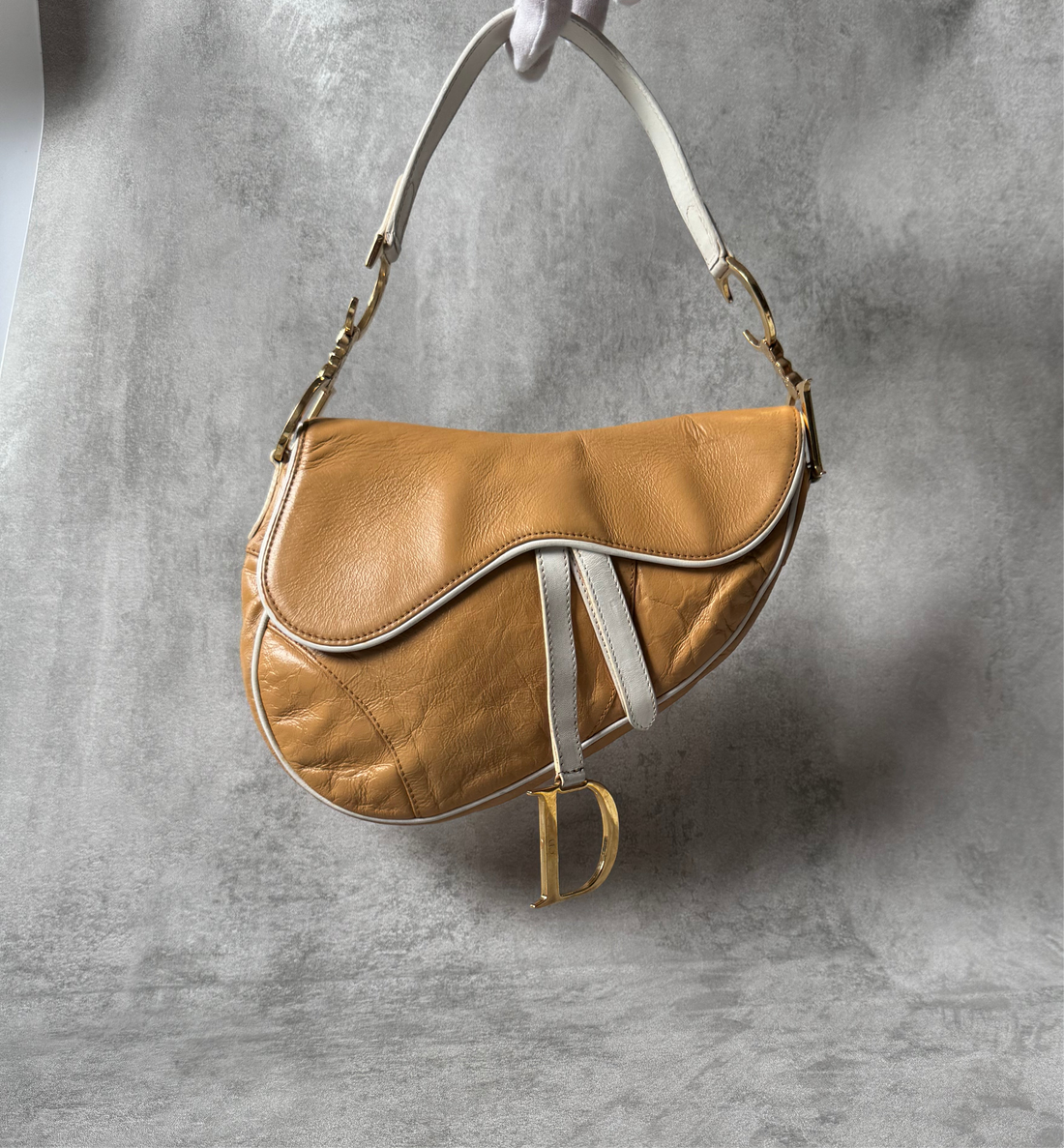 Christian Dior Saddle Bag – Beige & White Leather (c. Early 2000s, John Galliano Era)