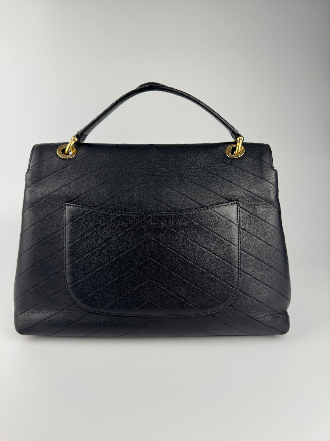 Chanel Black Chevron Quilted Calfskin Leather Chic Small Top Handle Bag