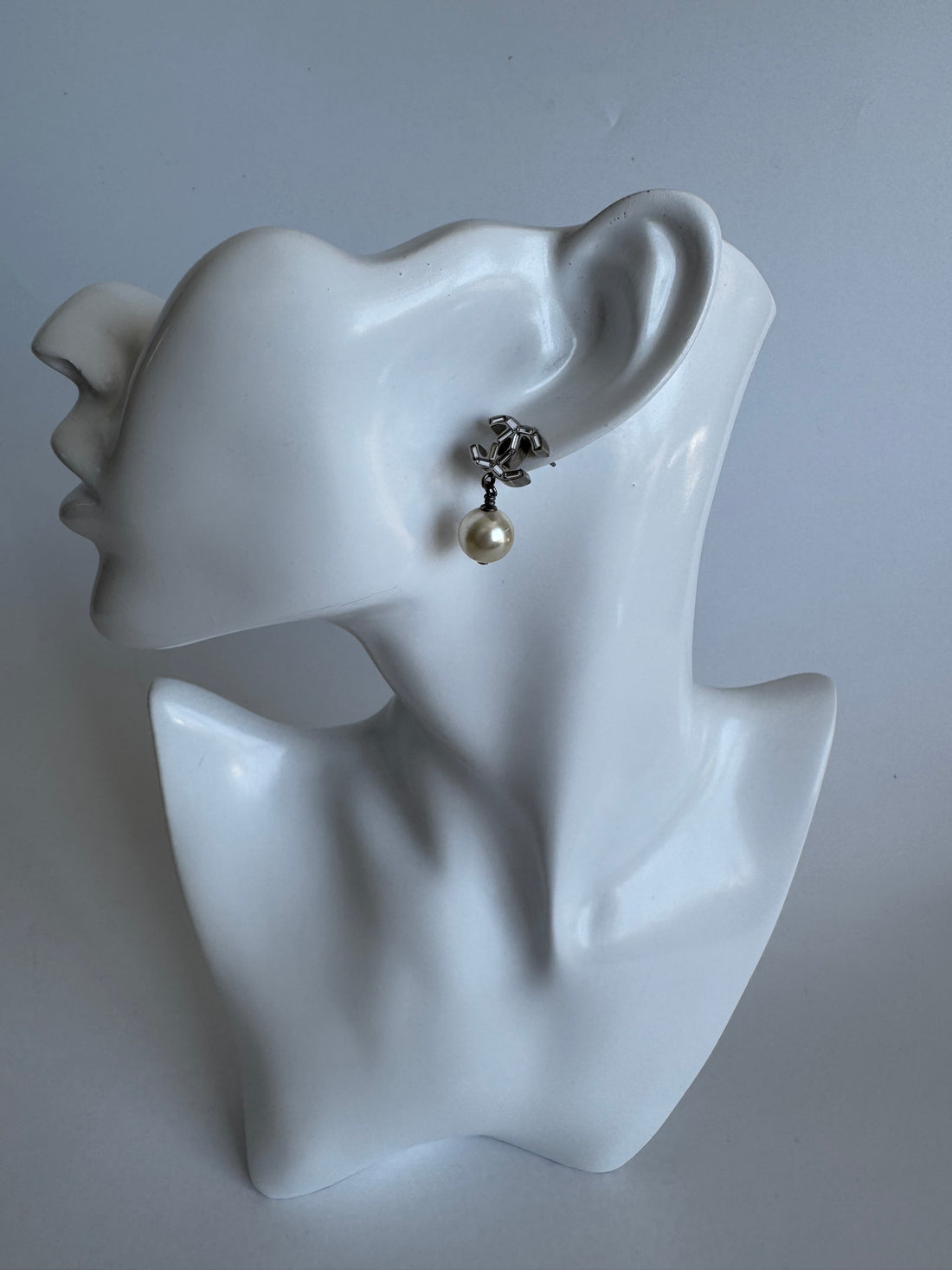 Chanel CC Crystal Pearl Drop Earrings