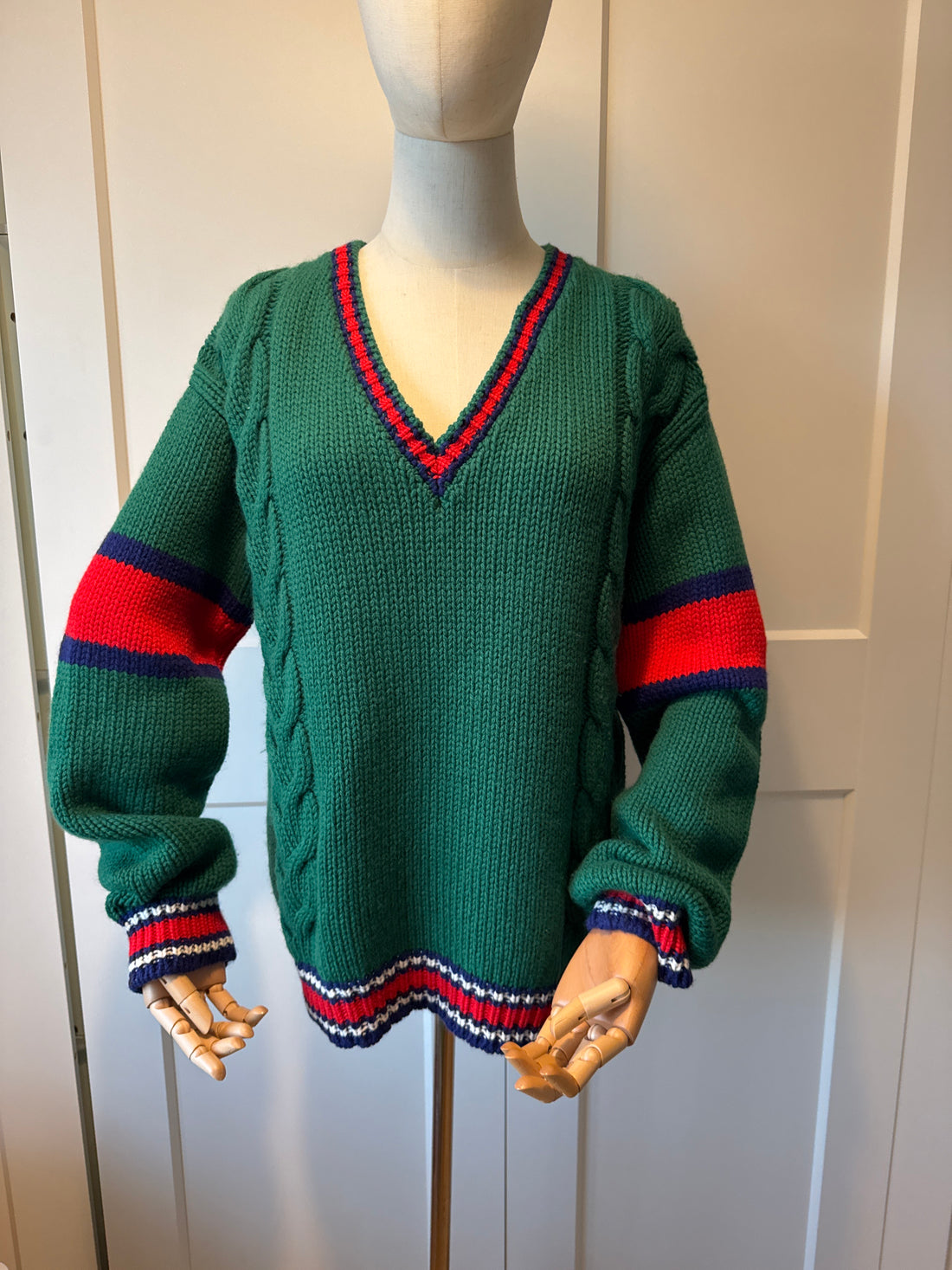 Gucci Green Cable Knit V-Neck Sweater (size XS)