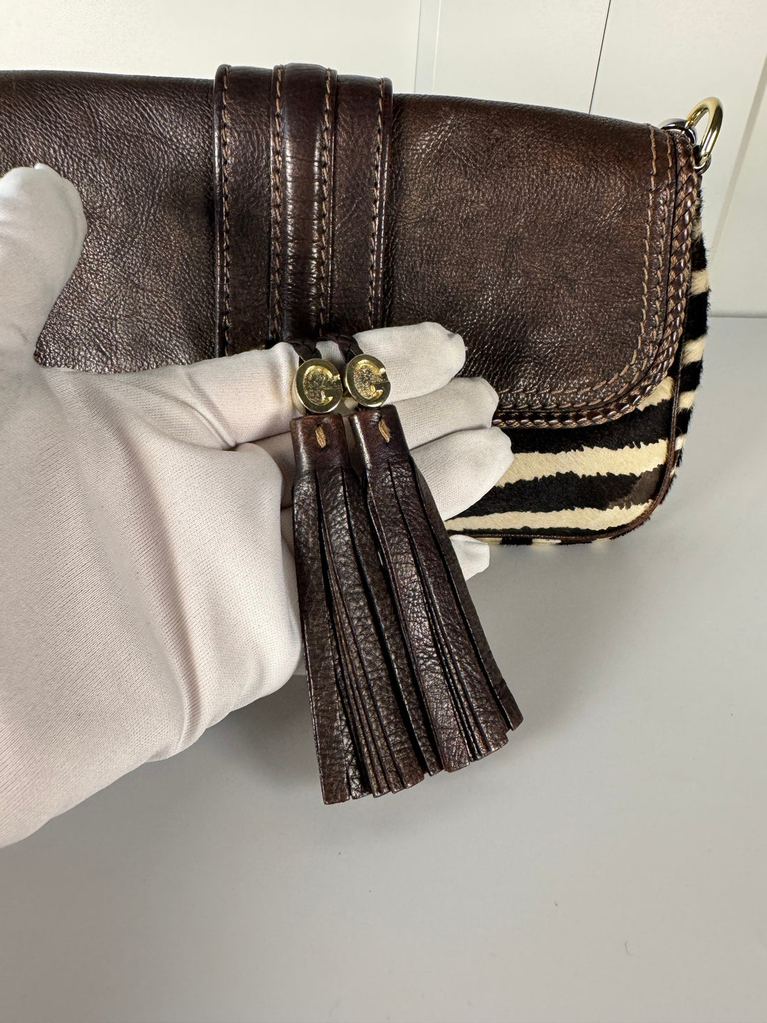 Gucci Marrakech Zebra Print Shoulder Bag – Brown