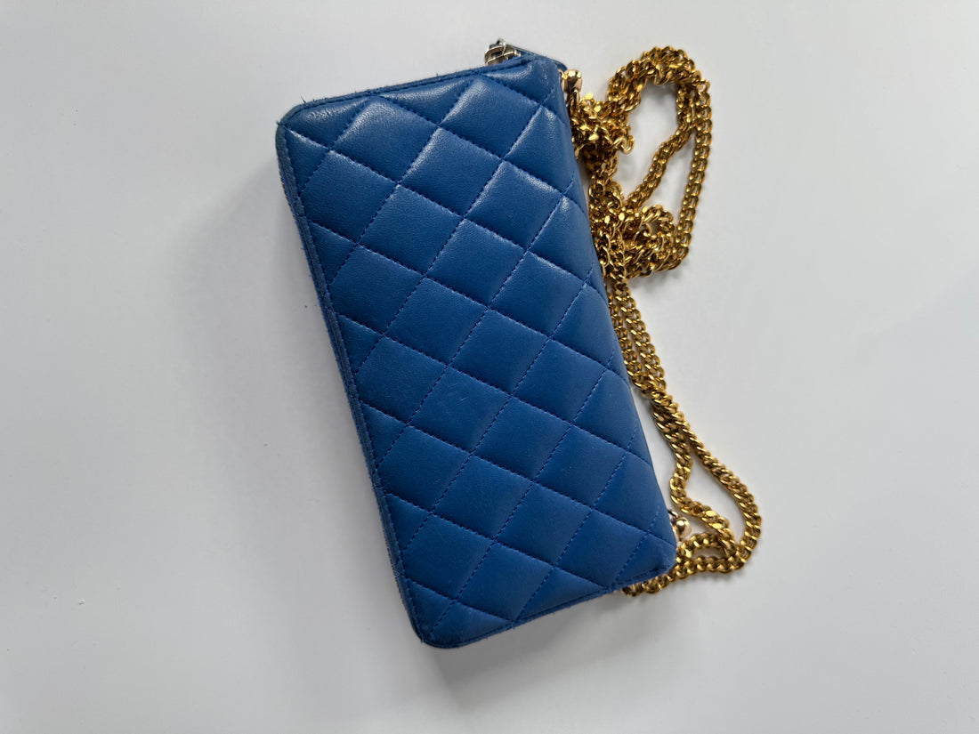 Chanel Vintage Wallet on Chain – Cobalt Blue Quilted Lambskin with 24k Gold Hardware