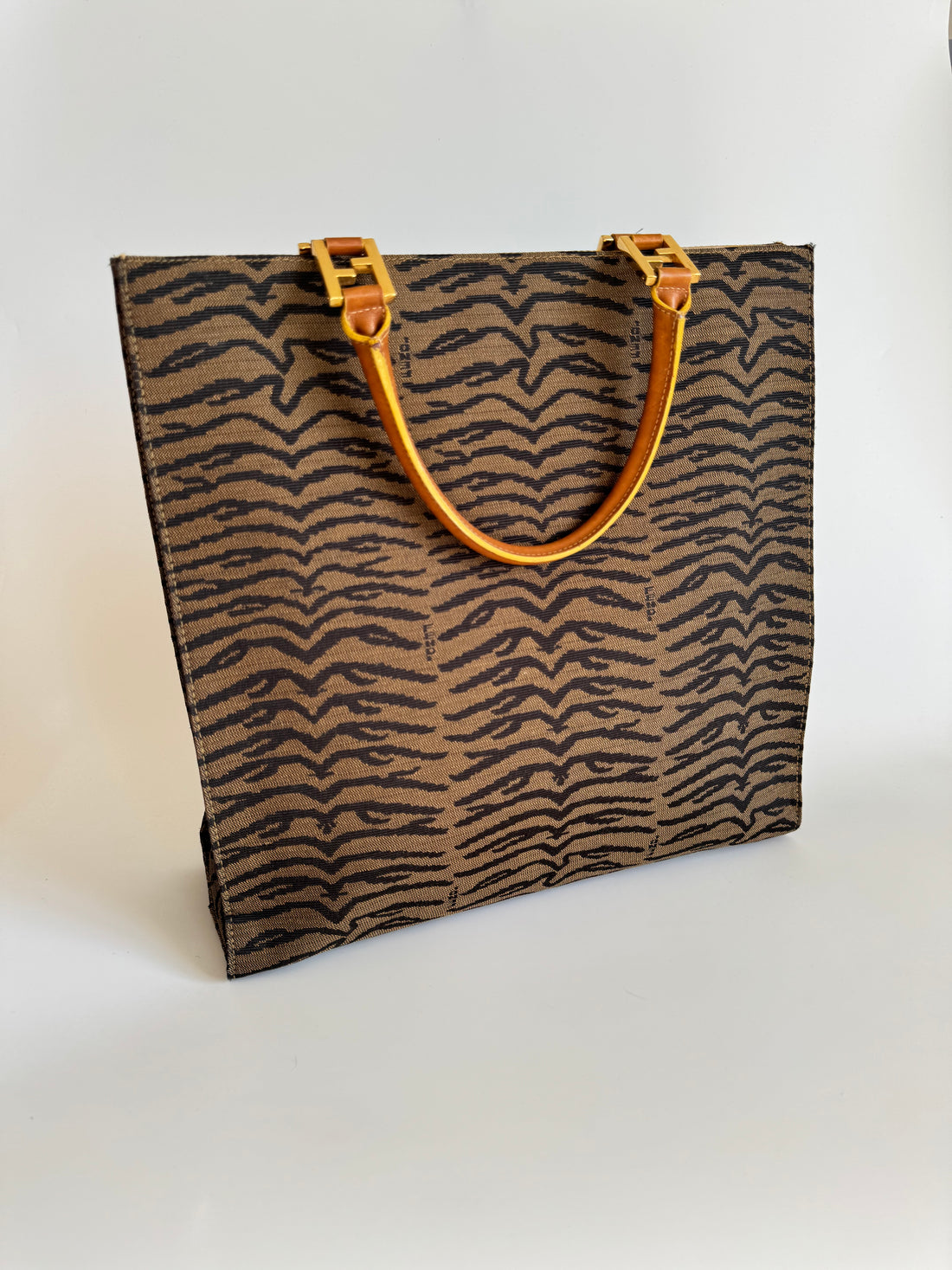 Fendi Tiger Print Canvas Tote Bag Large