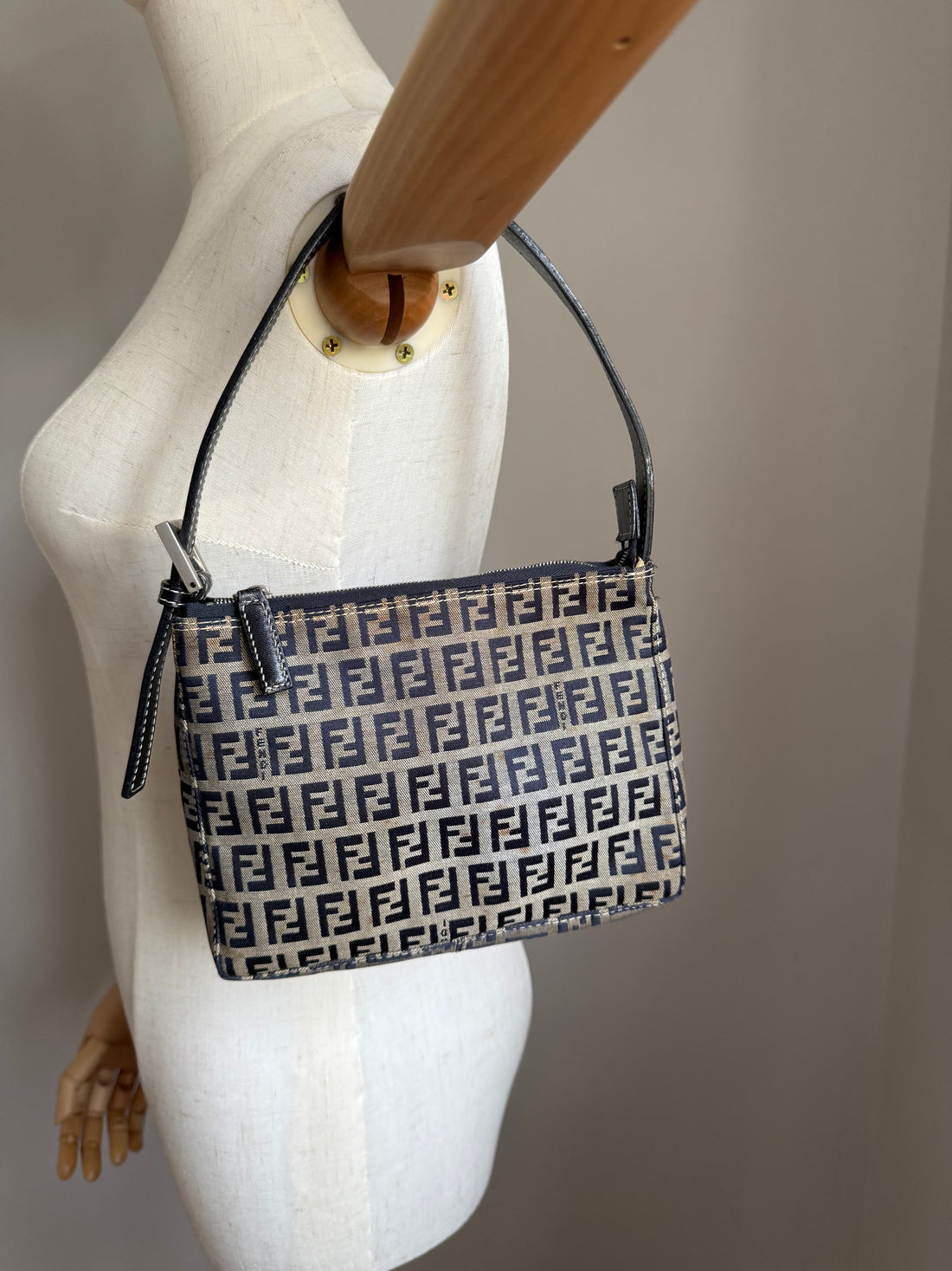 Vintage Fendi Navy Zucca Mini Pochette