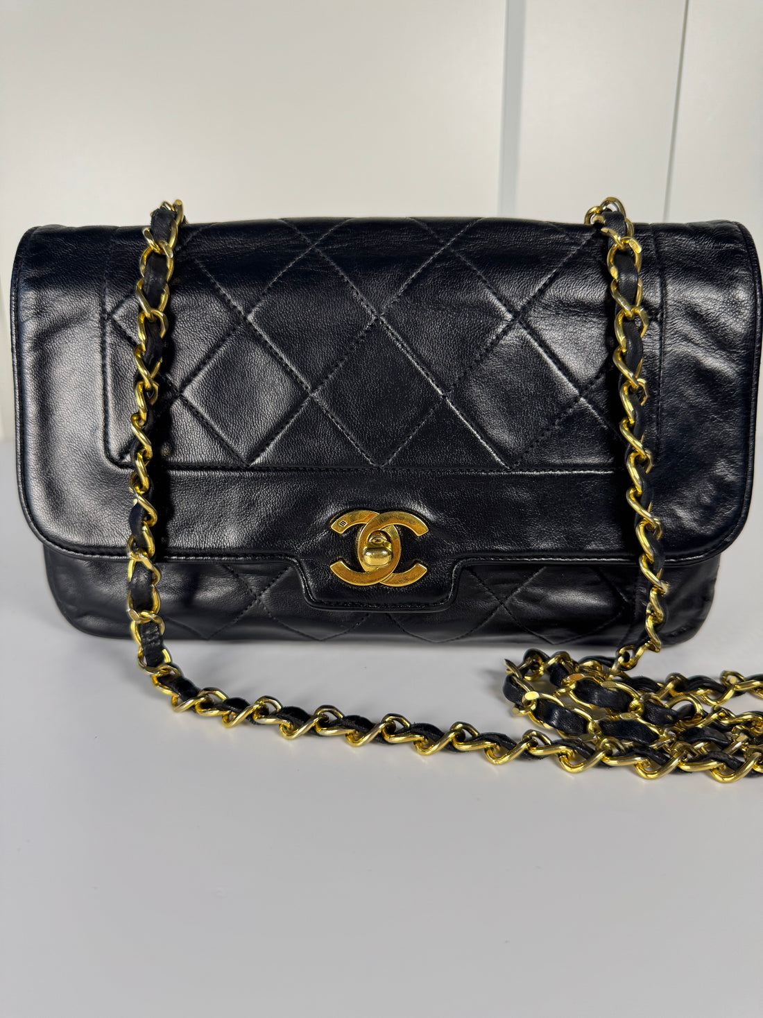 Chanel Diana CC Flap Bag Small Vintage Black Lambskin Leather with 24k Gold | Circa 1989–1991