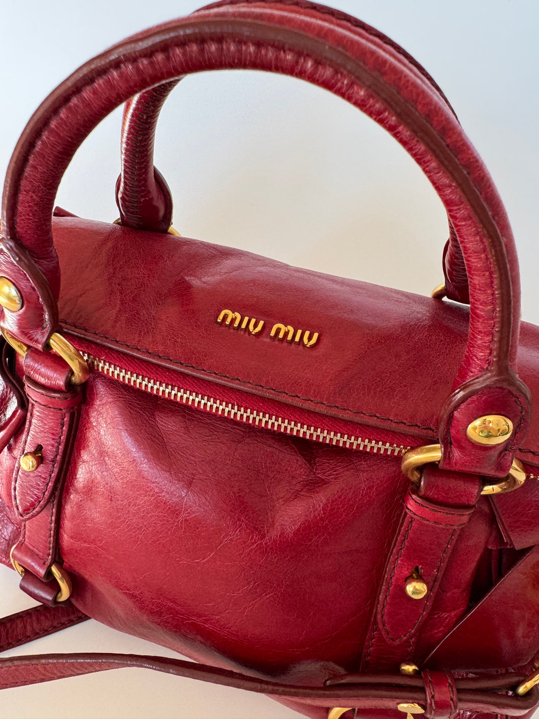 Miu Miu Vitello Lux Bowler Red