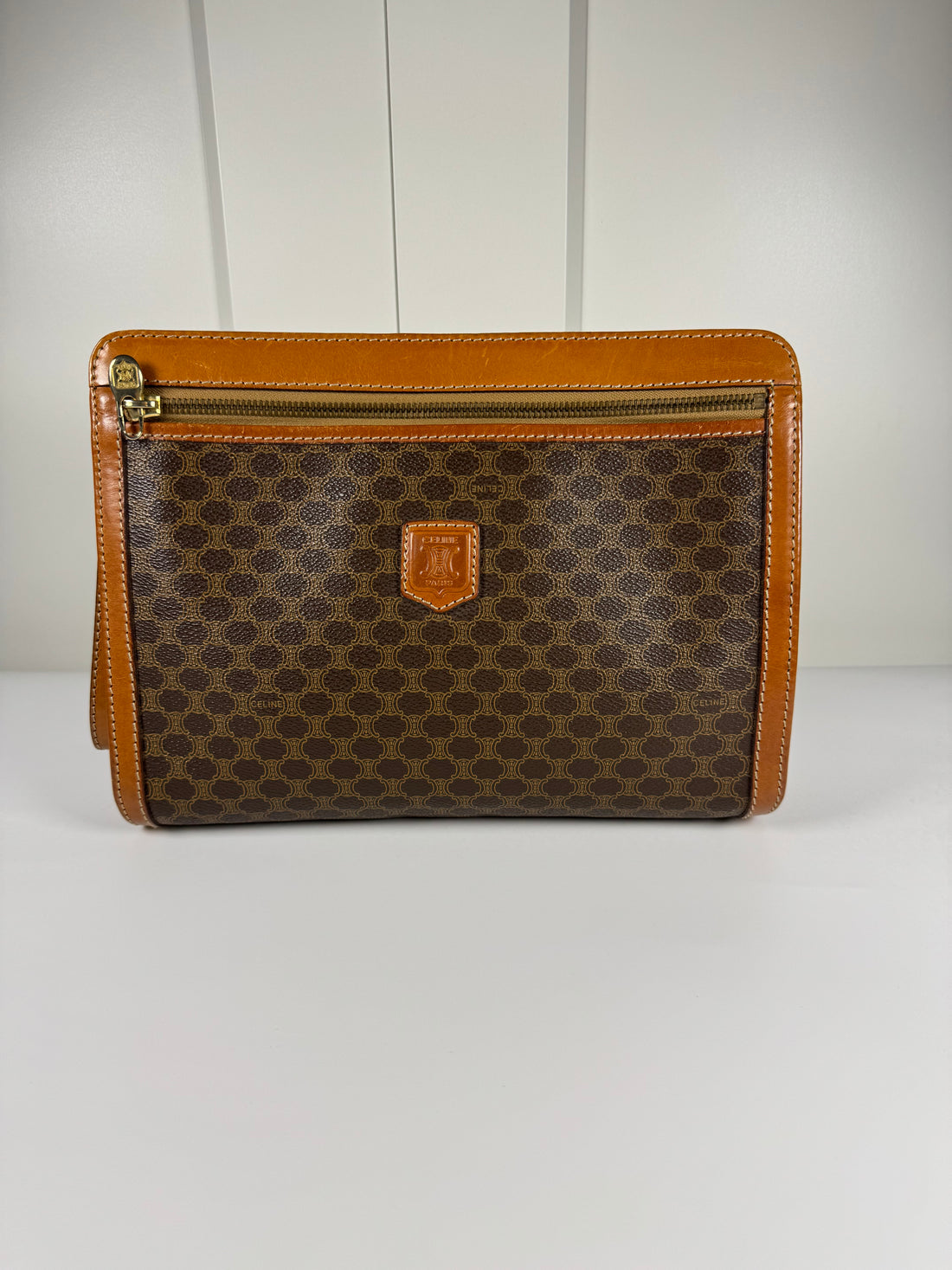 Céline 1990s Macadam Canvas Clutch – Brown