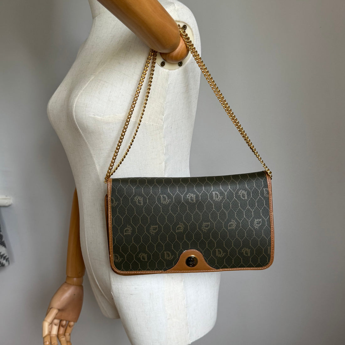 1980s Vintage Dior Honeycomb Clutch on Chain