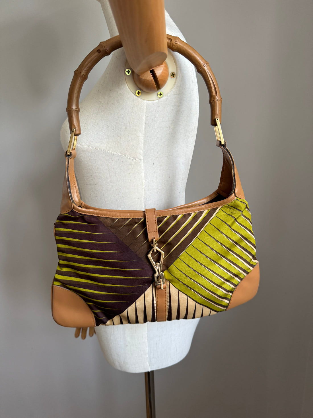 Rare Gucci Jackie O Striped Canvas with Bamboo Handle