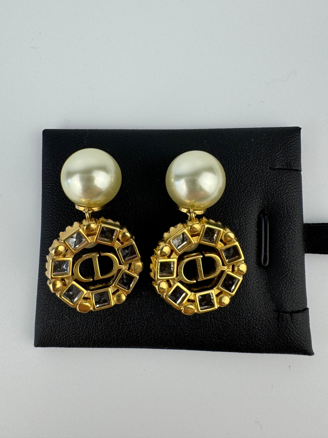 Christian Dior Tribales Pearl CD Logo Crystal Stud Earrings
